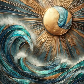 数字艺术 标题为“The Great Wave” 由Davina Dugnas, 原创艺术品, 数字油画 安装在木质担架架上