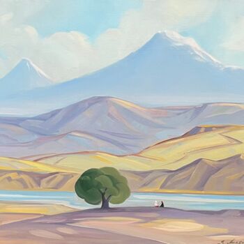 Painting titled "At The Foot of Moun…" by Samvel Atasunts, Original Artwork, Oil