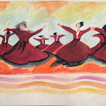 Painting titled "whirling dervishes," by Siyavash Chegeni, Original Artwork, Watercolor