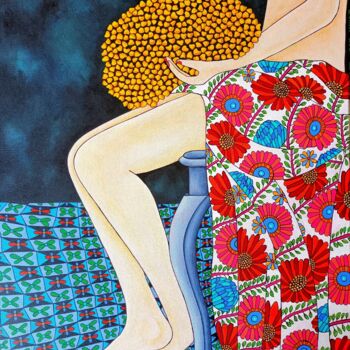 Painting titled "Rêverie mélancolique" by Lucrezia Solena, Original Artwork, Acrylic Mounted on Wood Stretcher frame