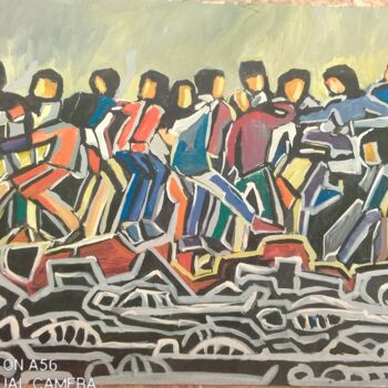Painting titled "bousculade de jeune…" by Daoudi Mohamed, Original Artwork, Acrylic