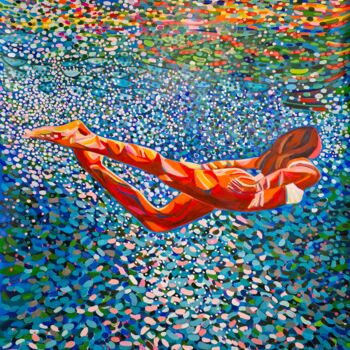 Painting titled "Underwater Blue Pink" by Alexandra Djokic, Original Artwork, Acrylic