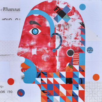 Collages intitulée "Red face" par Manel Villalonga, Œuvre d'art originale, Collages