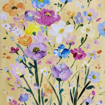"Wildflower Bouquet" başlıklı Tablo Dasha Jan tarafından, Orijinal sanat, Akrilik Ahşap Sedye çerçevesi üzerine monte edilmiş