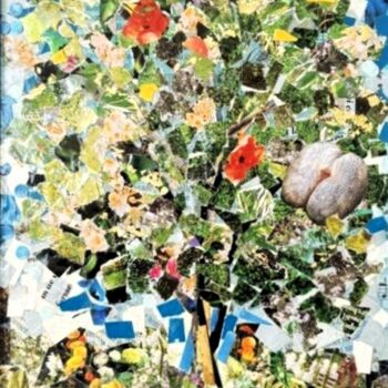 Collages titled "Le coco-fesses et l…" by Anne Robin, Original Artwork, Collages Mounted on Wood Panel