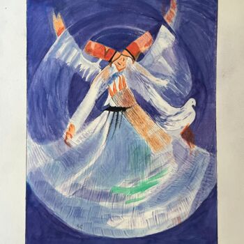 Painting titled "Whirling dervish" by Siyavash Chegeni, Original Artwork, Watercolor