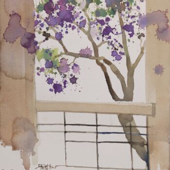 「Violet blossoms」というタイトルの絵画 Prashant Prabhuによって, オリジナルのアートワーク, 水彩画