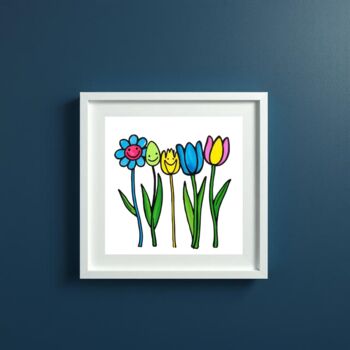 Prenten & gravures getiteld "Blooming Buddies" door Ivy Blue, Origineel Kunstwerk, Digitale afdruk