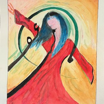 Painting titled "Women with red drees" by Siyavash Chegeni, Original Artwork, Watercolor