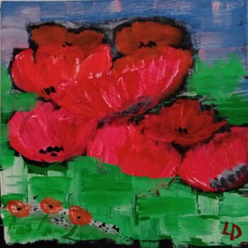 Ζωγραφική με τίτλο "Poppies at dawn" από Larisa Leontjeva, Αυθεντικά έργα τέχνης, Ακρυλικό Τοποθετήθηκε στο Χαρτόνι