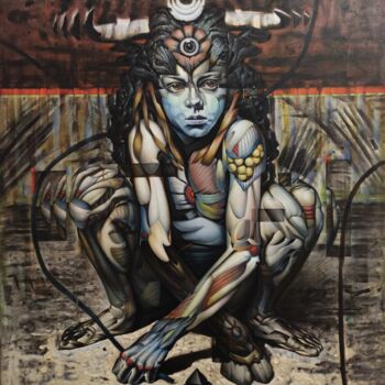 Pittura intitolato ""Minotaur" (the ser…" da Bogdan Dide, Opera d'arte originale, Olio Montato su Telaio per barella in legno