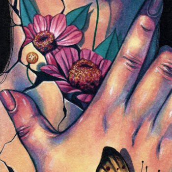 Pintura titulada "Flores & Grietas" por Roselin Estephanía, Obra de arte original, Acuarela