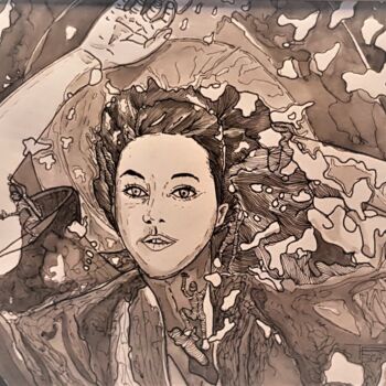 Drawing titled "femme eau tourmente…" by Treca, Original Artwork, Ink
