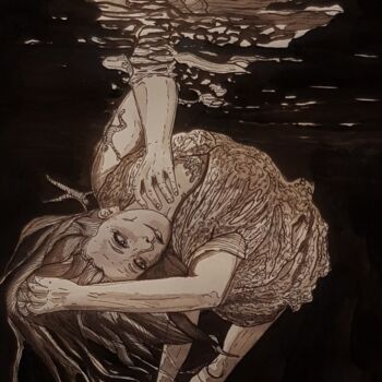 Drawing titled "femme tourmente 2" by Treca, Original Artwork, Ink