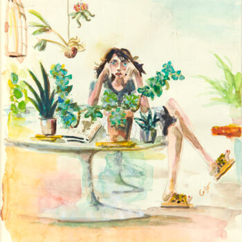 Painting titled "Regarder pousser le…" by Corinthia Dream, Original Artwork, Watercolor