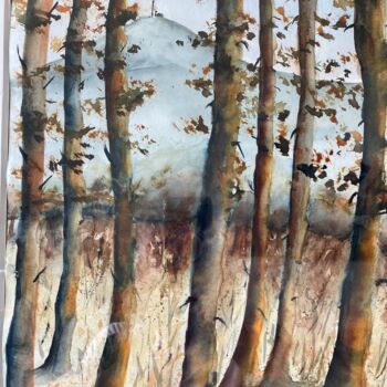 Painting titled "Mon puy de dôme" by Mireille Bridier, Original Artwork, Watercolor