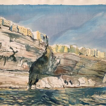 Painting titled "LES FALAISES DE BON…" by Jean Retif, Original Artwork, Watercolor