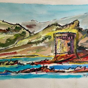 Painting titled "Corse. Tour gênoise" by Jean Retif, Original Artwork, Watercolor