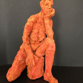 Sculpture intitulée "La dame rouge" par Dominique Ganiage, Œuvre d'art originale, Argile