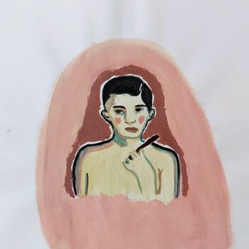 Painting titled "Garçon au feutre" by Sharon Alfassi, Original Artwork, Gouache