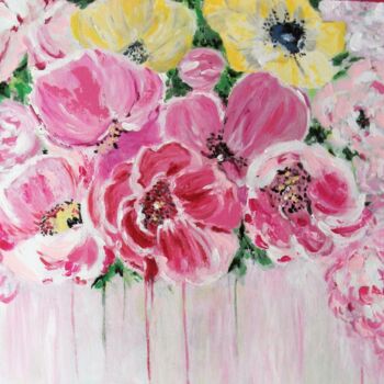 Painting titled "Fleurs abstraites" by Véronique Aufrere, Original Artwork, Acrylic