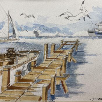 Painting titled "Attente " by Philippe Brunet, Original Artwork, Watercolor