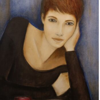 Painting titled "L'heure bleue" by Thalie Cardo, Original Artwork, Oil