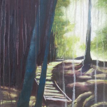 Painting titled "escalier # 5 " by Guillaume De Baudus, Original Artwork, Oil