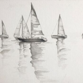 Painting titled "Pétole sur le Golfe" by Laurène Hillion, Original Artwork