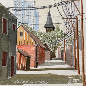 Painting titled "Ruelle Chicago " by Philippe Brunet, Original Artwork, Watercolor
