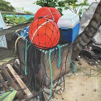 Painting titled " Retour de pêche n°…" by Nicole Maragnes  Lincertin, Original Artwork, Acrylic