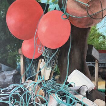 Painting titled "Retour de pêche n°2" by Nicole Maragnes  Lincertin, Original Artwork, Acrylic