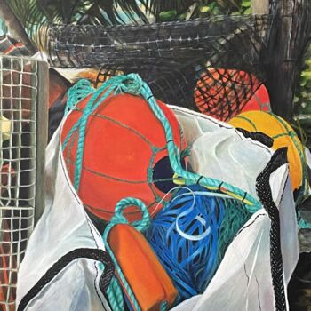 Painting titled "Retour de pêche n°4" by Nicole Maragnes  Lincertin, Original Artwork, Acrylic