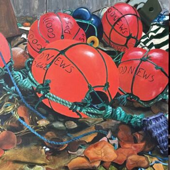 Painting titled "Flotteurs sur la pl…" by Nicole Maragnes  Lincertin, Original Artwork, Acrylic