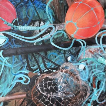Painting titled "Retour de pêche n°1" by Nicole Maragnes  Lincertin, Original Artwork, Acrylic