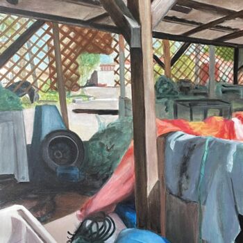 Painting titled "Abri de pêcheur n°1" by Nicole Maragnes  Lincertin, Original Artwork, Acrylic