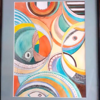 Painting titled "géométrie en couleur" by Garonne Garonne, Original Artwork, Watercolor