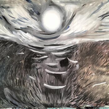 Painting titled "La Lune et la natur…" by Estrada Tamargo, Original Artwork, Oil