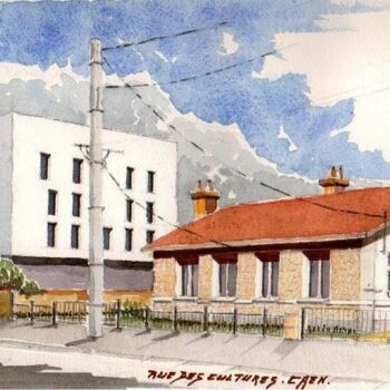 Painting titled "rue des Cultures Ca…" by Philippe Brunet, Original Artwork, Watercolor