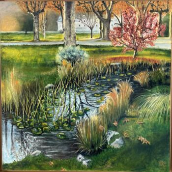 Peinture intitulée "Mare en automne" par Jean-Louis Guerra, Œuvre d'art originale, Tissu