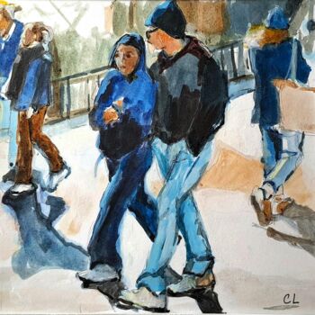Painting titled "Couple bleu" by Carole Leprince, Original Artwork, Acrylic