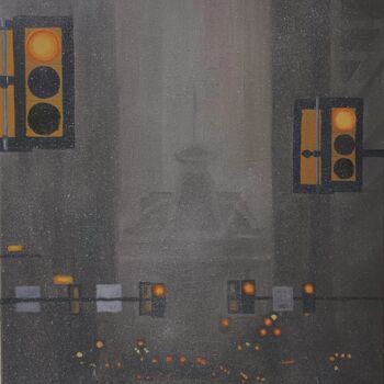 Painting titled "Philadelphia." by Sophie Cousineau, Original Artwork, Oil Mounted on Wood Stretcher frame