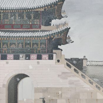 Painting titled "Gyeongbokgung" by Sophie Cousineau, Original Artwork, Oil Mounted on Wood Stretcher frame