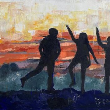 Painting titled "Coucher de Soleil s…" by Laurène Hillion, Original Artwork, Oil