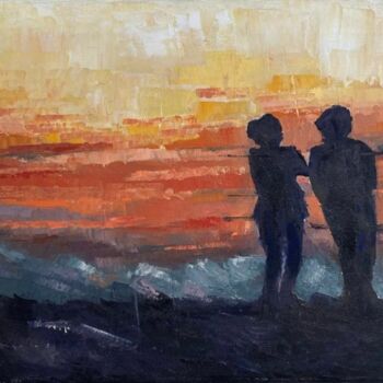 Painting titled "Coucher de Soleil s…" by Laurène Hillion, Original Artwork, Oil