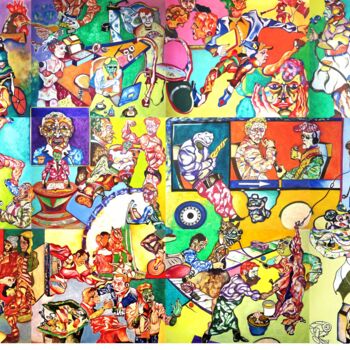 Textile Art titled "Silence aquarium " by Lautum, Original Artwork, Oil