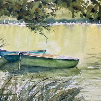 Painting titled "Nuances de vert" by Mireille Bridier, Original Artwork, Watercolor