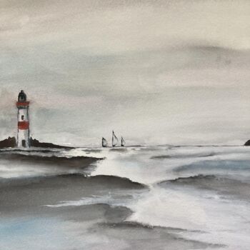 Dessin intitulée "Estuaire" par Mireille Bridier, Œuvre d'art originale, Aquarelle