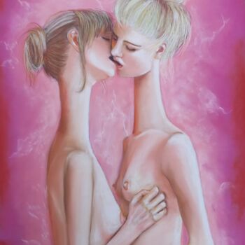 Drawing titled "les amoureuses" by The Papart, Original Artwork, Pastel