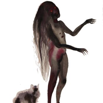 Painting titled "Sorcière suivie de…" by Stella Sujin, Original Artwork, Paper